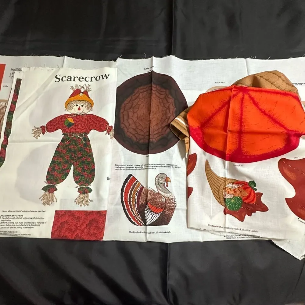 Vintage Thanksgiving Cut and Sew Crafts Turkey, Cornucopia and Scarecrow - Fall